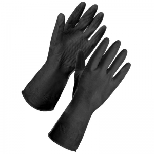 12 x Black heavy duty rubber gloves Extra Large